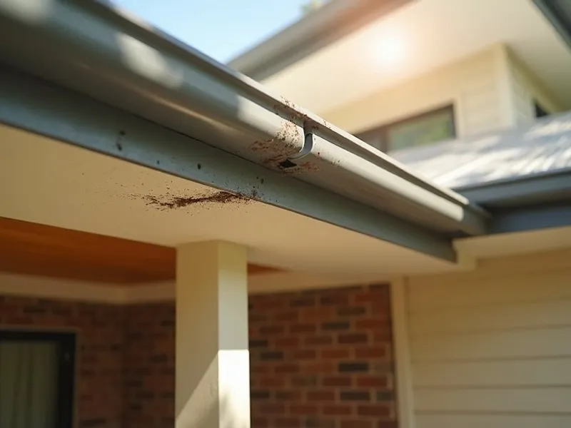 Unsealed eave gap with rodent droppings before entry-proofing