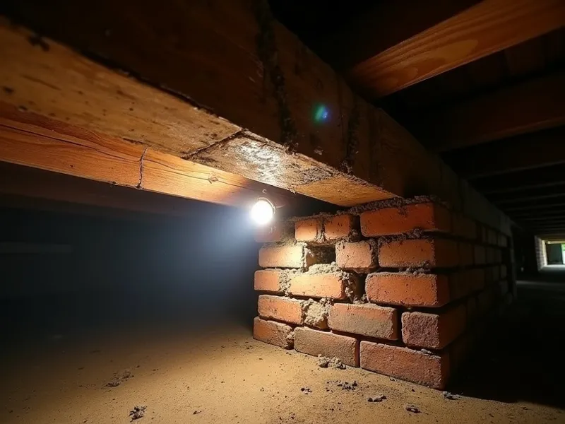 Active termite mud trails on a sub-floor bearer before treatment